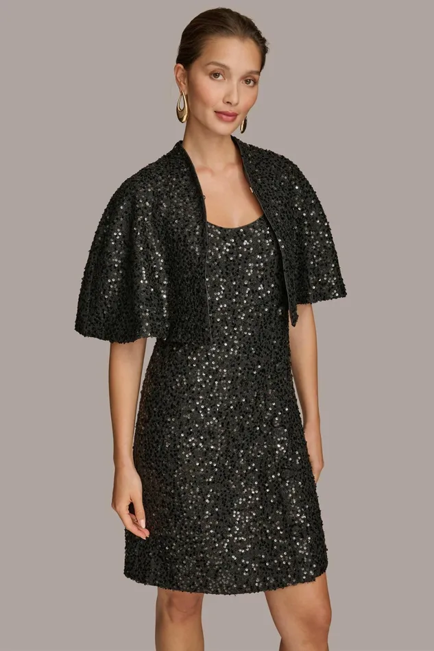 Women Dresses And Jumpsuits Donna Karan TWO PIECE SEQUIN DRESS AND SHRUG Black