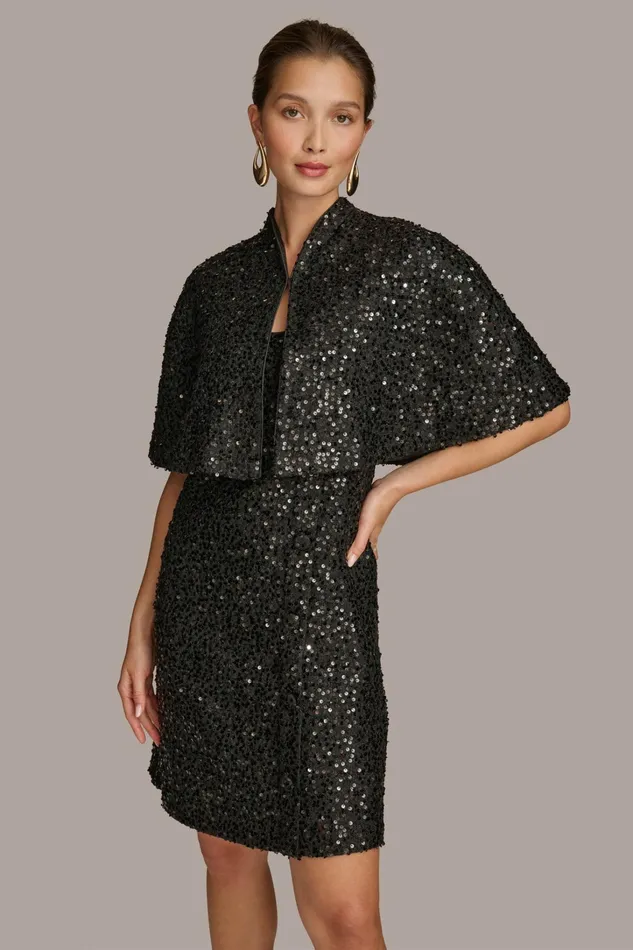 Women Dresses And Jumpsuits Donna Karan TWO PIECE SEQUIN DRESS AND SHRUG Black