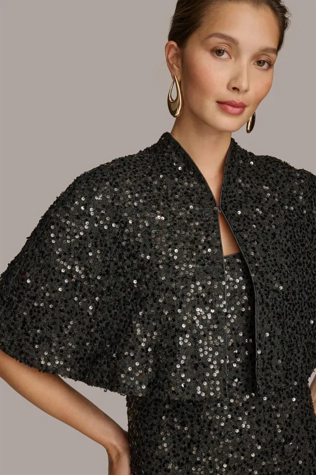 Women Dresses And Jumpsuits Donna Karan TWO PIECE SEQUIN DRESS AND SHRUG Black