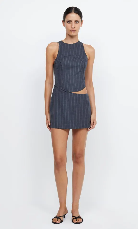 Women Dresses Bec Bridge PINE CUT OUT MINI DRESS Charcoal Pinstripe
