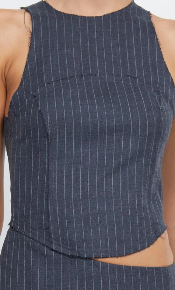 Women Dresses Bec Bridge PINE CUT OUT MINI DRESS Charcoal Pinstripe