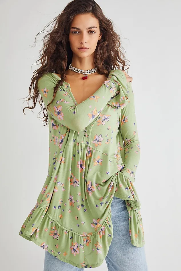 Women Dresses Free People Olivia Printed Tunic Sage Combo