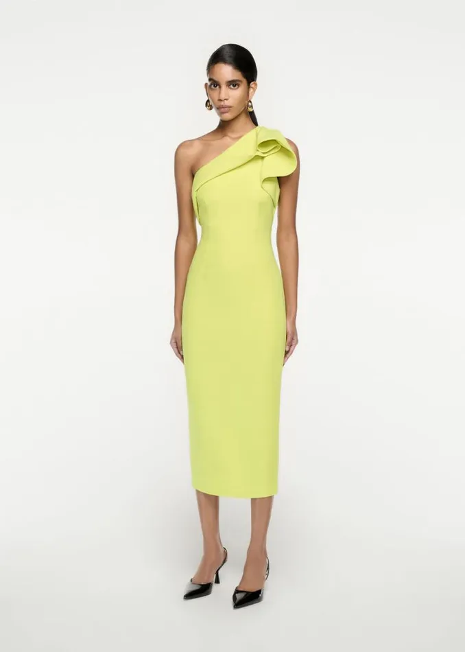 Women Dresses Roland Mouret Asymmetric Silk Wool Midi Dress