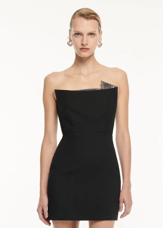 Women Dresses Roland Mouret Strapless Asymmetric Embellished Mini Dress