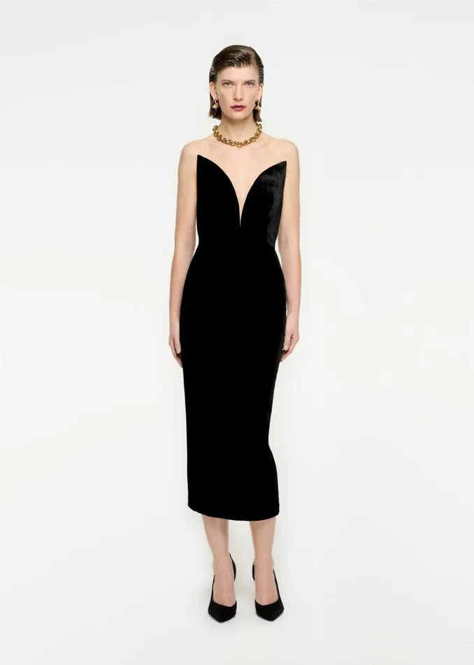Women Dresses Roland Mouret Strapless Velvet Midi Dress