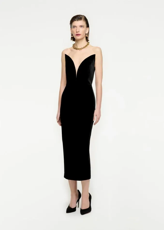 Women Dresses Roland Mouret Strapless Velvet Midi Dress