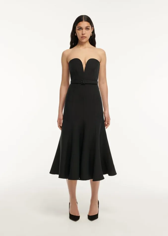 Women Dresses Roland Mouret Strapless Wool Silk Midi Dress