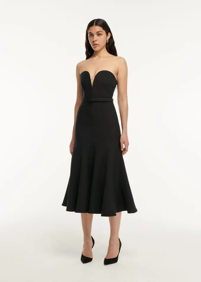 Women Dresses Roland Mouret Strapless Wool Silk Midi Dress