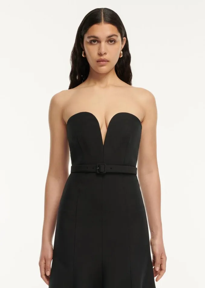 Women Dresses Roland Mouret Strapless Wool Silk Midi Dress