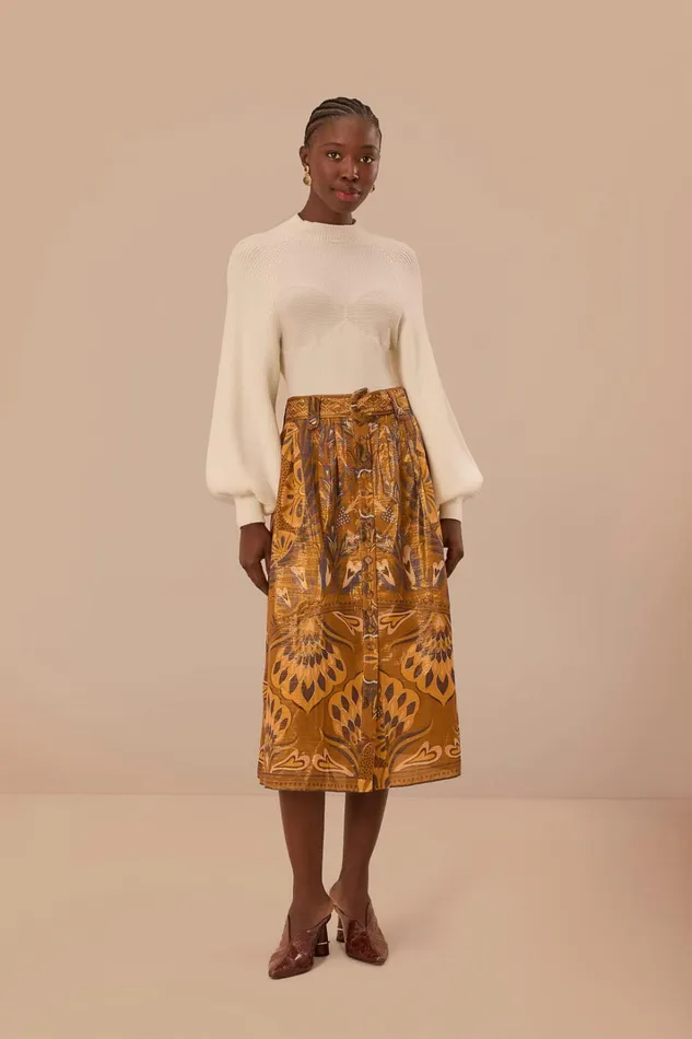 Women Gold Heart Forest Midi Skirt Heart Forest Gold FARM Rio Skirts