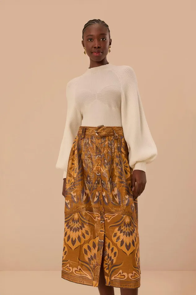 Women Gold Heart Forest Midi Skirt Heart Forest Gold FARM Rio Skirts