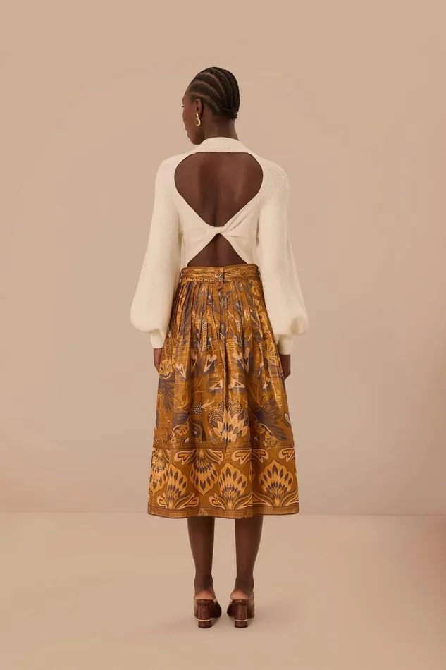 Women Gold Heart Forest Midi Skirt Heart Forest Gold FARM Rio Skirts