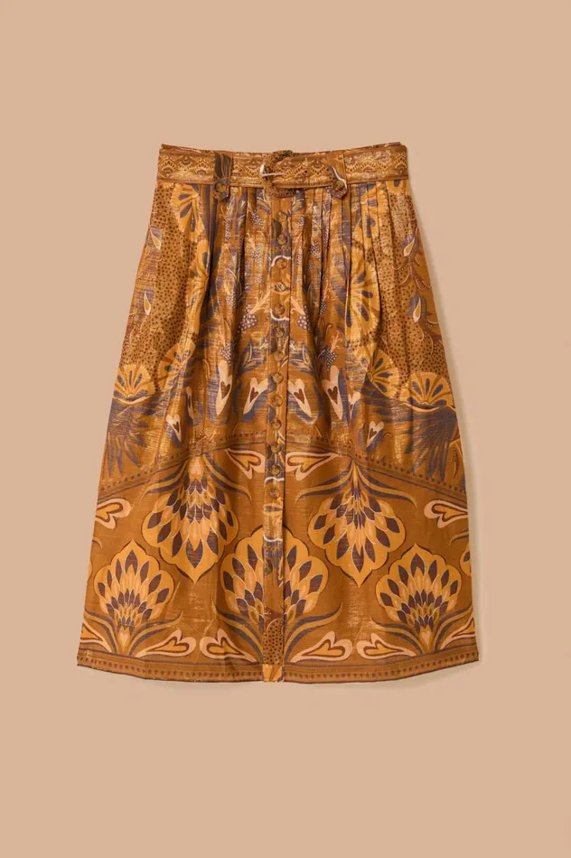 Women Gold Heart Forest Midi Skirt Heart Forest Gold FARM Rio Skirts