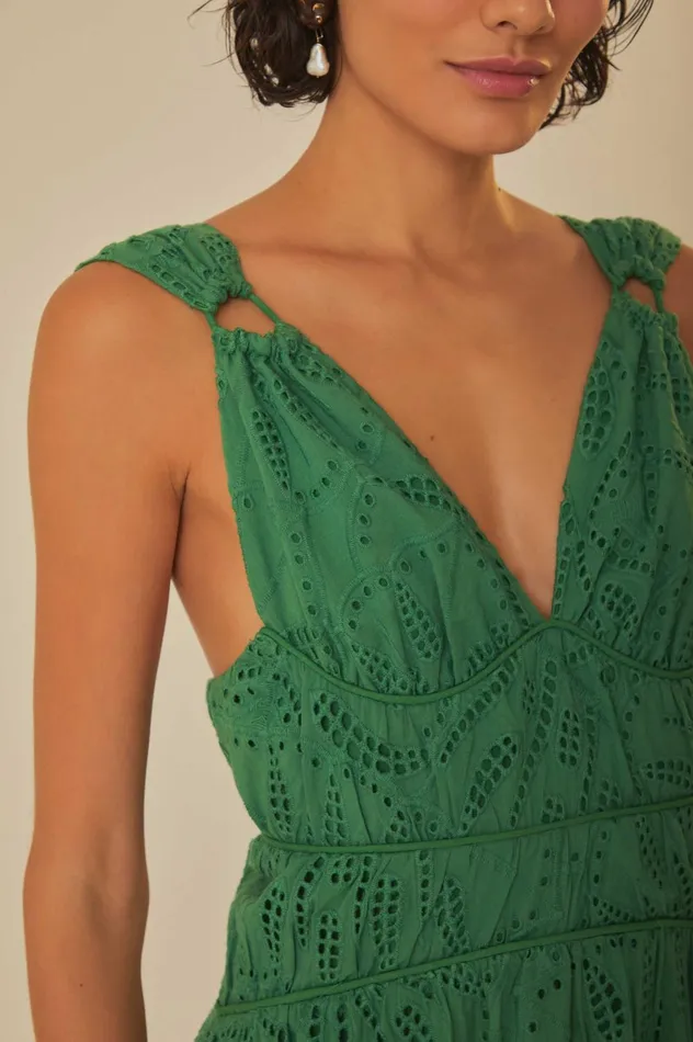 Women Green Monstera Corset Eyelet Maxi Dress Green FARM Rio Maxi Dresses