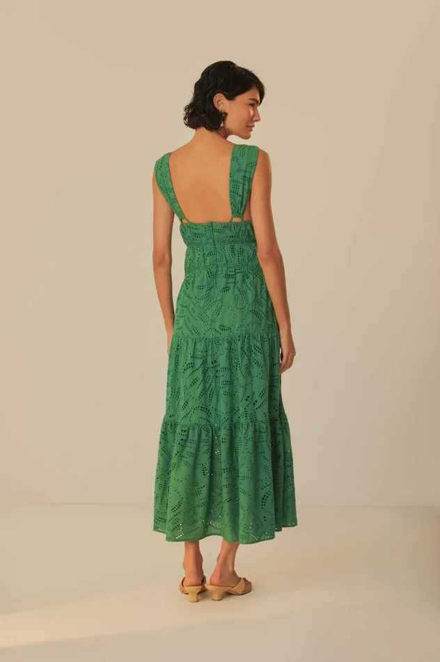 Women Green Monstera Corset Eyelet Maxi Dress Green FARM Rio Maxi Dresses