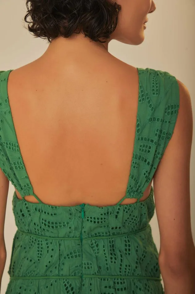 Women Green Monstera Corset Eyelet Maxi Dress Green FARM Rio Maxi Dresses