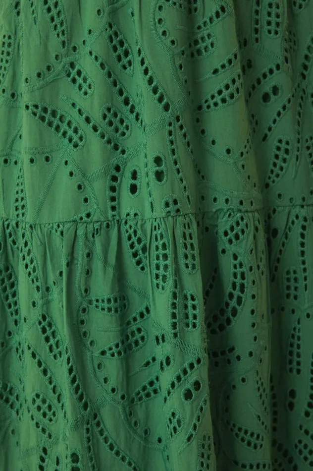 Women Green Monstera Corset Eyelet Maxi Dress Green FARM Rio Maxi Dresses