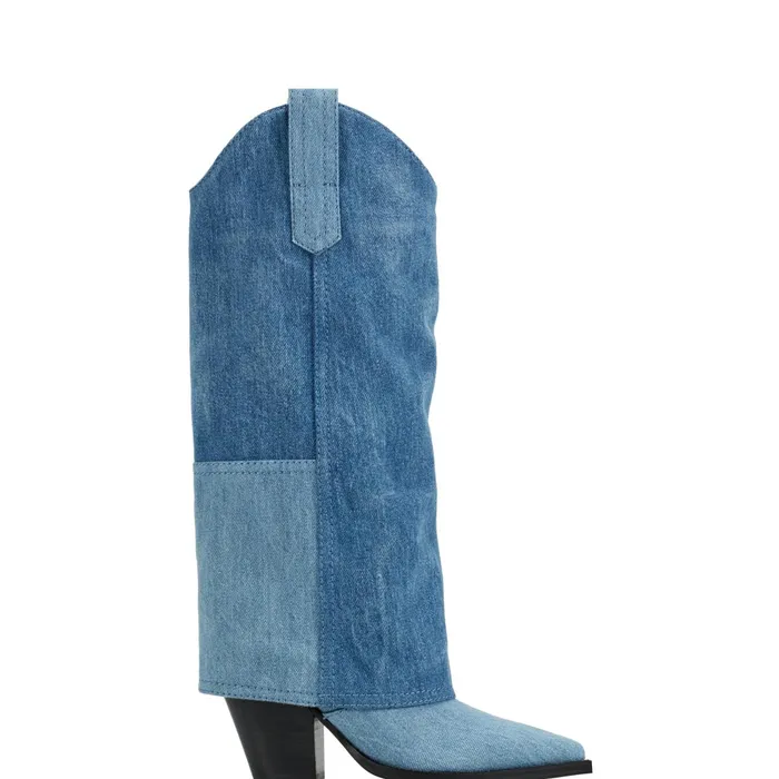 Women Harlo Foldover Western Boot Denim Marc Fisher Boots