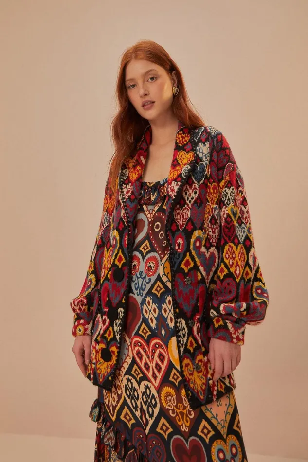Women Hearts Ikat Knit Blazer Hearts Ikat Black FARM Rio Blazers
