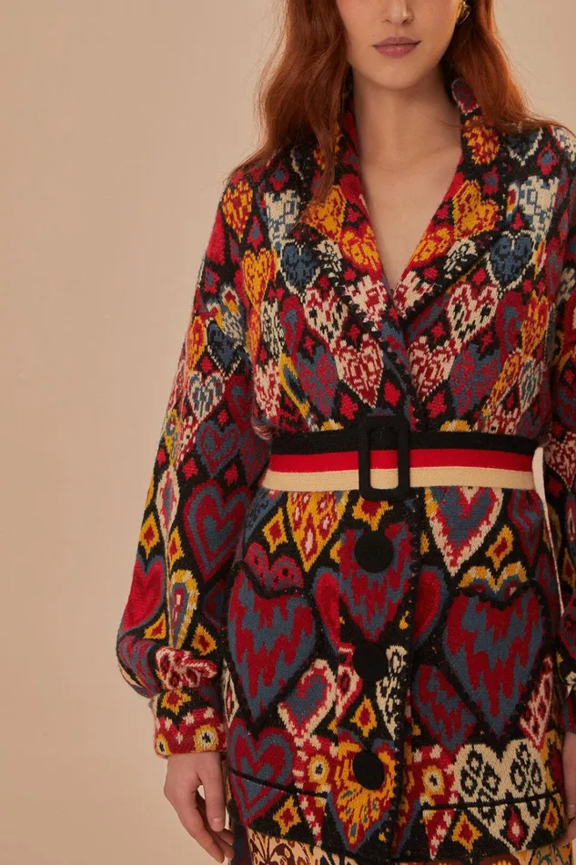 Women Hearts Ikat Knit Blazer Hearts Ikat Black FARM Rio Blazers