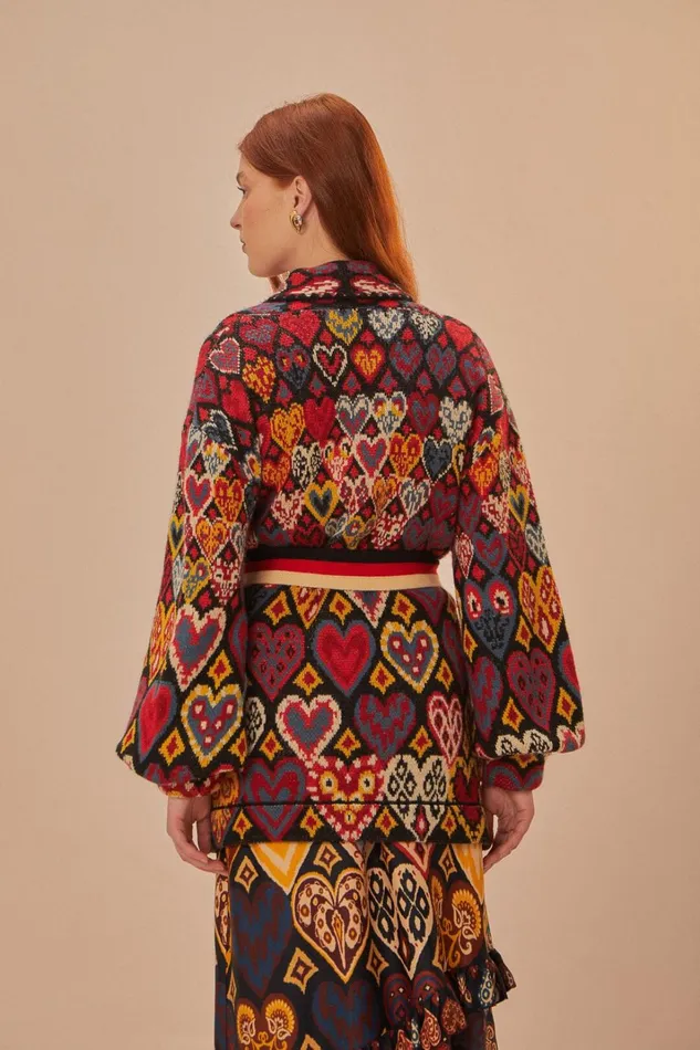 Women Hearts Ikat Knit Blazer Hearts Ikat Black FARM Rio Blazers