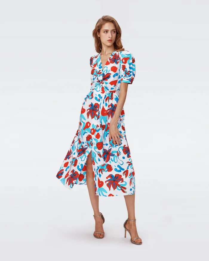 Women Heather Dress Brush Floral Red DVF Dresses