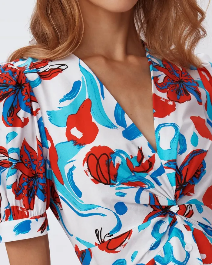 Women Heather Dress Brush Floral Red DVF Dresses