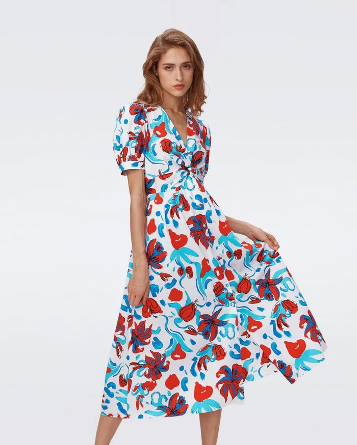 Women Heather Dress Brush Floral Red DVF Dresses