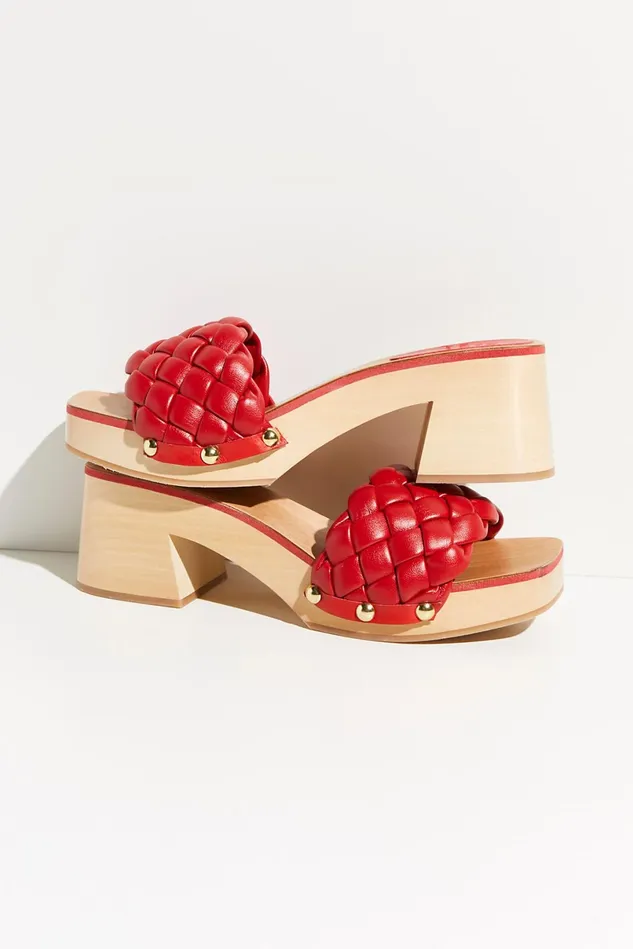 Women Heels Wedges Free People Quincy Quilted Clogs Red