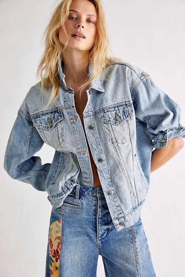 Women Jackets Free People Ksubi Karma Oversized Jacket Light Wash
