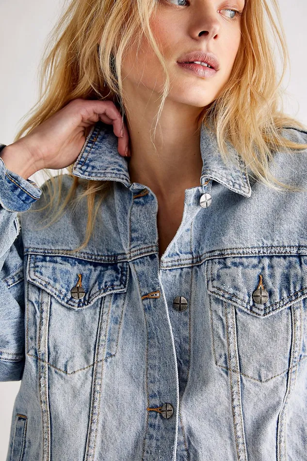 Women Jackets Free People Ksubi Karma Oversized Jacket Light Wash