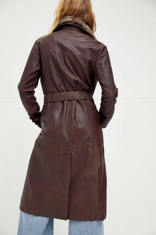 Women Jackets Free People Midnight Train Leather Duster Saddle Brown