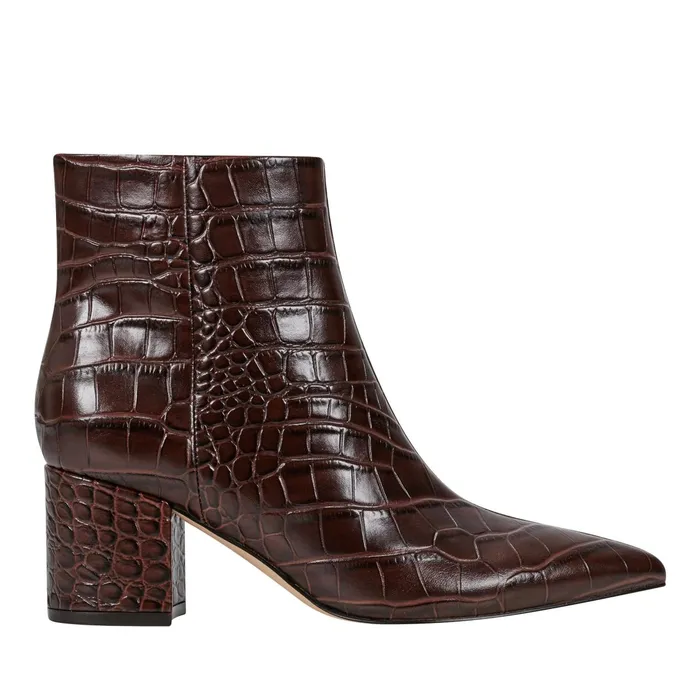 Women Jarli Pointy Ankle Bootie Brown Croco Leather Marc Fisher Booties