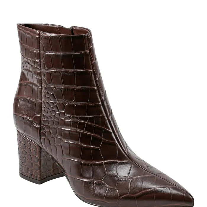 Women Jarli Pointy Ankle Bootie Brown Croco Leather Marc Fisher Booties
