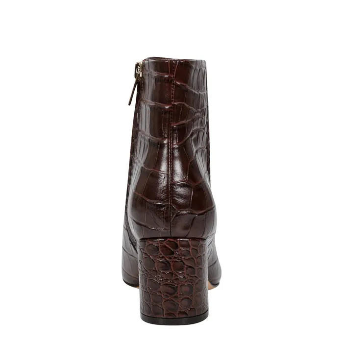 Women Jarli Pointy Ankle Bootie Brown Croco Leather Marc Fisher Booties