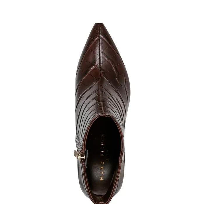 Women Jarli Pointy Ankle Bootie Brown Croco Leather Marc Fisher Booties