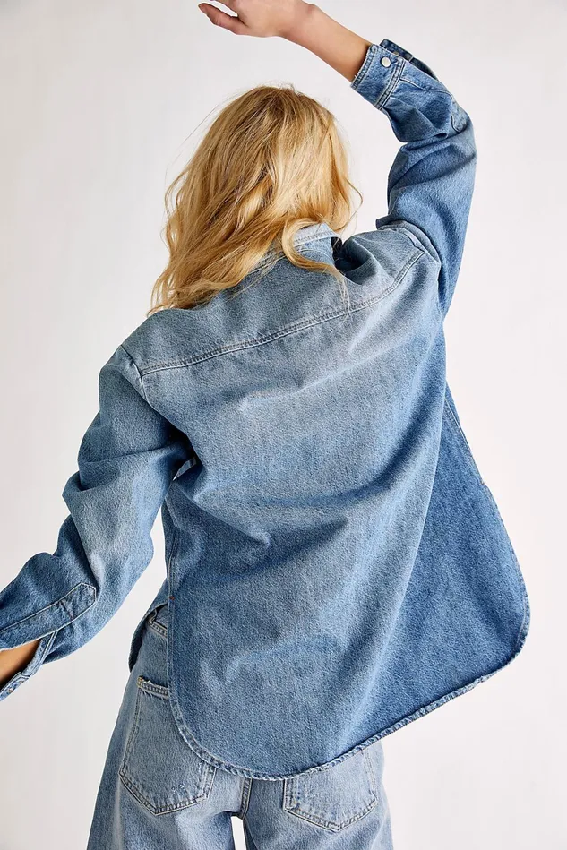 Women Jean Jackets Free People Callie Shirt Mid Blue