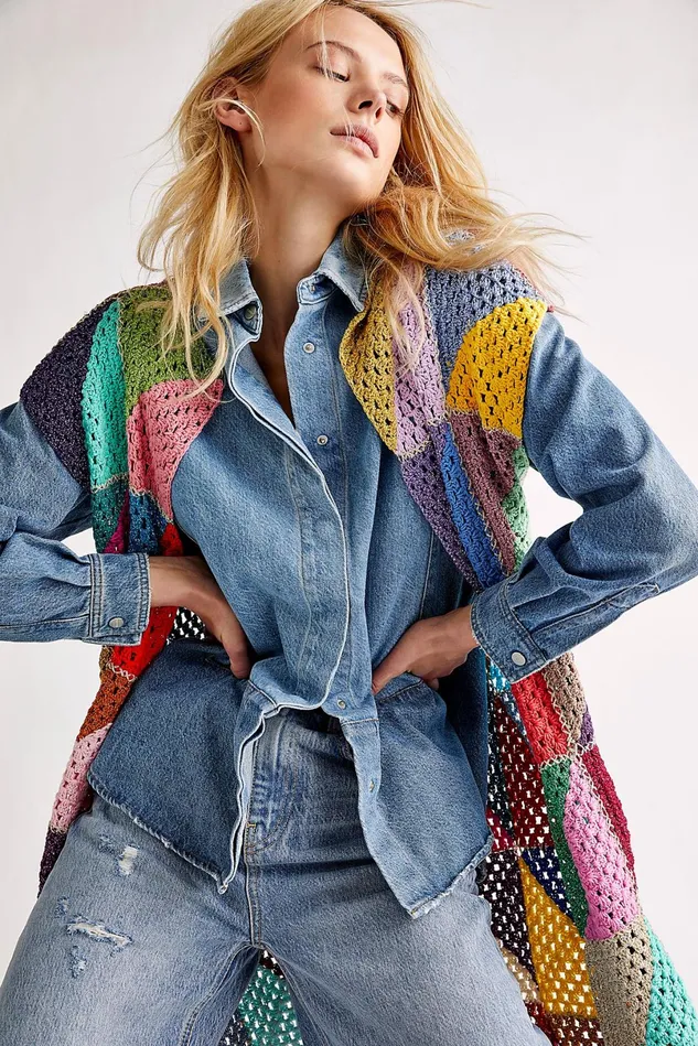 Women Jean Jackets Free People Callie Shirt Mid Blue