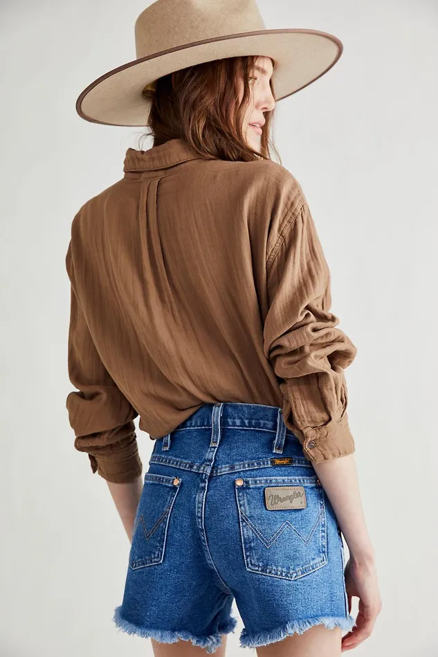 Women Jean Shorts Free People Wrangler Reworked Shorts Dark Stone