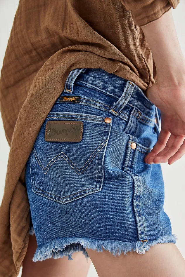 Women Jean Shorts Free People Wrangler Reworked Shorts Dark Stone