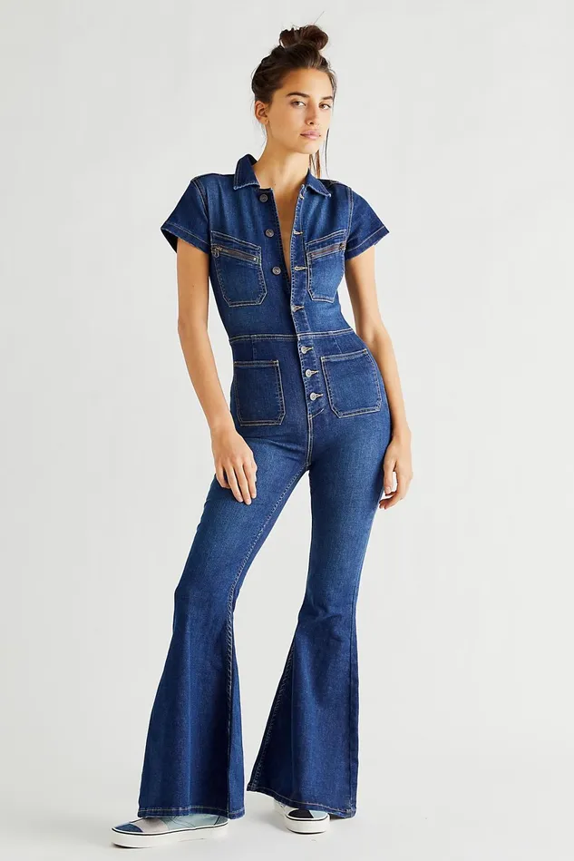 Women Jumpsuits Free People Hearts Beat Coverall Neo Blue