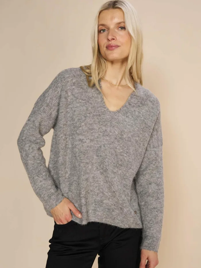 Women Knits MOS MOSH MMThora VNeck Knit Grey Melange