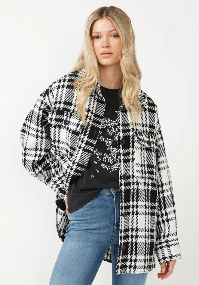 Women Liesel Black And White Glen Plaid Women039s Shacket Blkwhtglenplaid Buffalo David Bitton Jackets