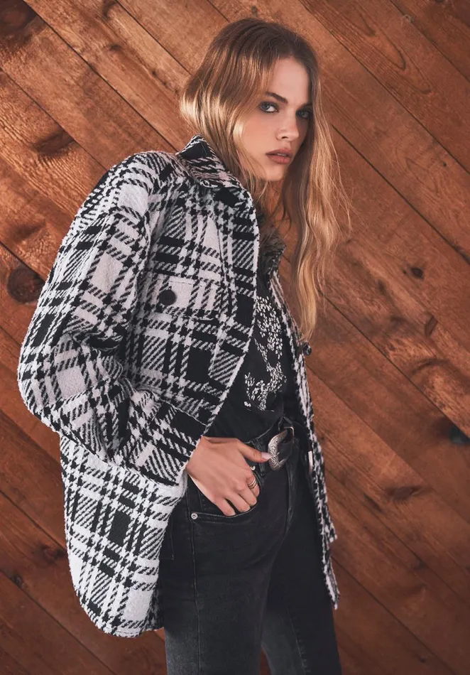 Women Liesel Black And White Glen Plaid Women039s Shacket Blkwhtglenplaid Buffalo David Bitton Jackets