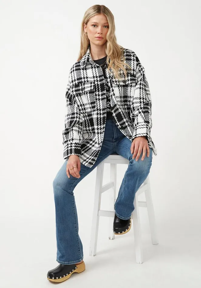 Women Liesel Black And White Glen Plaid Women039s Shacket Blkwhtglenplaid Buffalo David Bitton Jackets