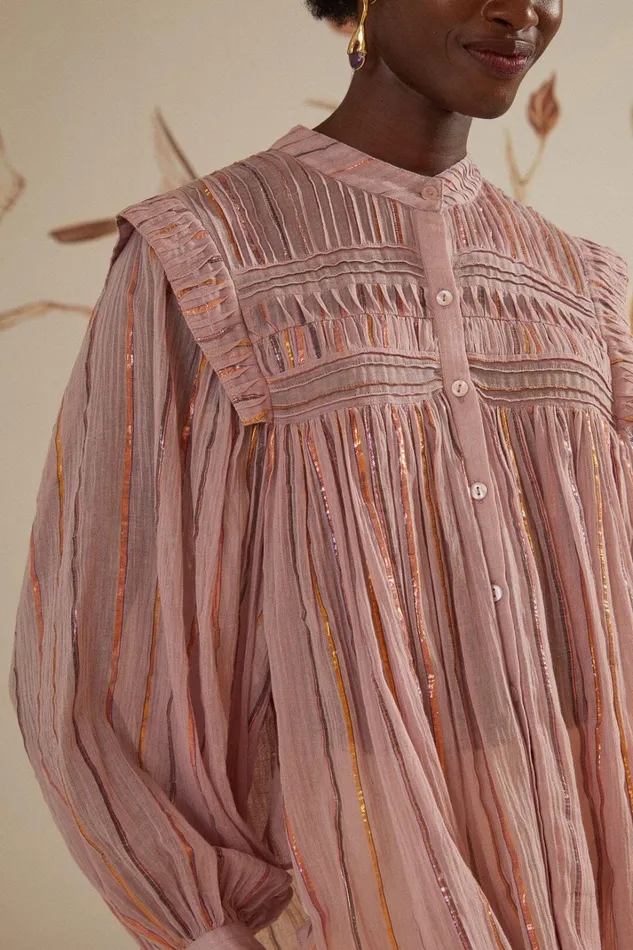 Women Light Pink Pleated Yoke Long Sleeve Blouse Pink FARM Rio Blouses