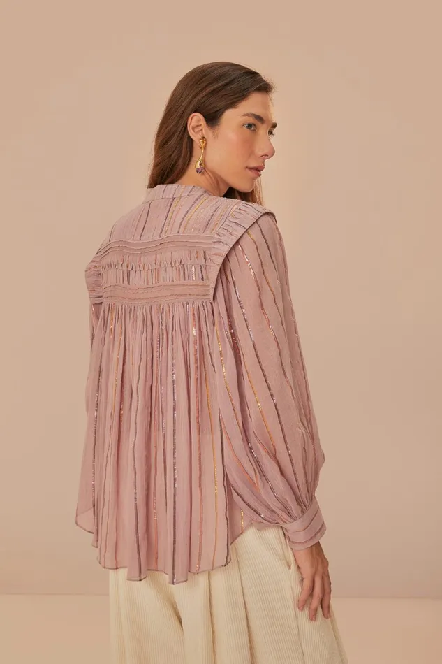 Women Light Pink Pleated Yoke Long Sleeve Blouse Pink FARM Rio Blouses