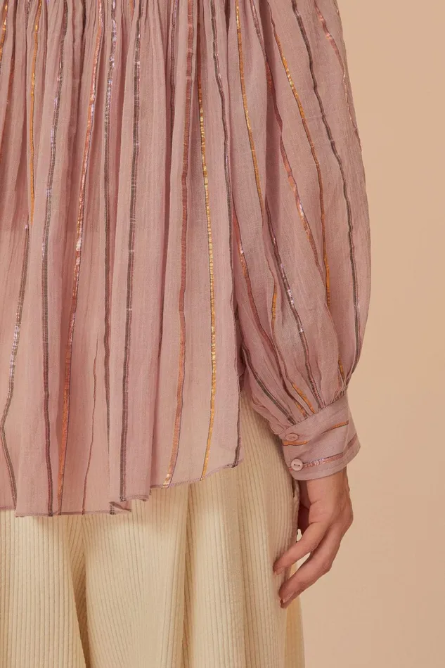 Women Light Pink Pleated Yoke Long Sleeve Blouse Pink FARM Rio Blouses