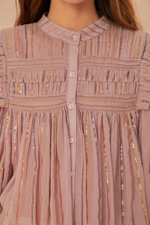 Women Light Pink Pleated Yoke Long Sleeve Blouse Pink FARM Rio Blouses