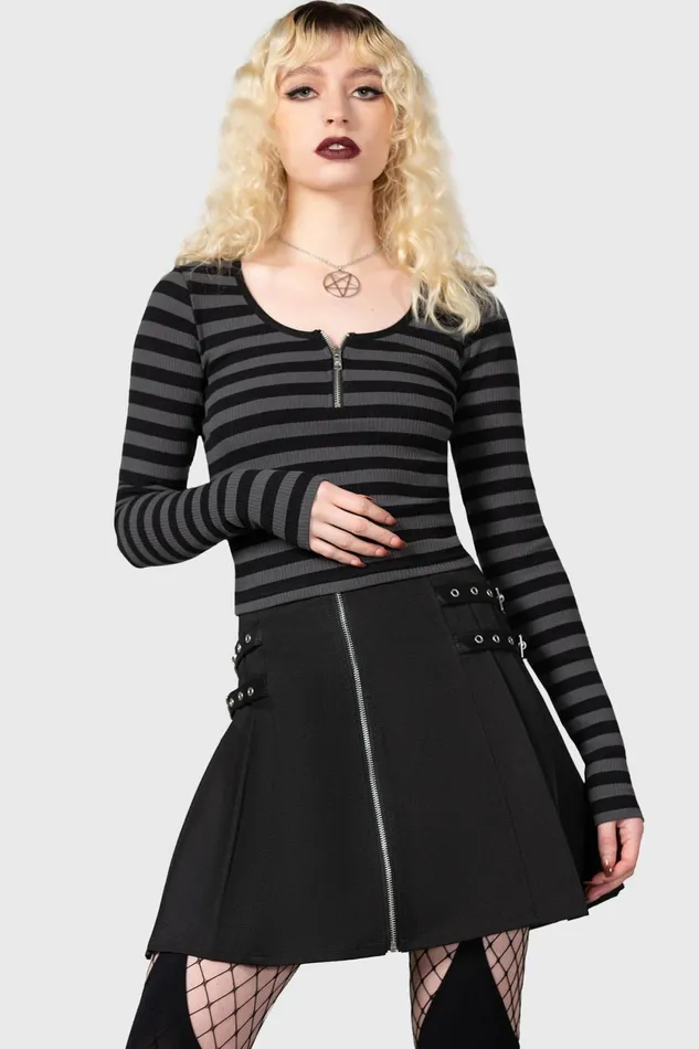 Women Long Sleeves Killstar Izora Ribbed Top GREY